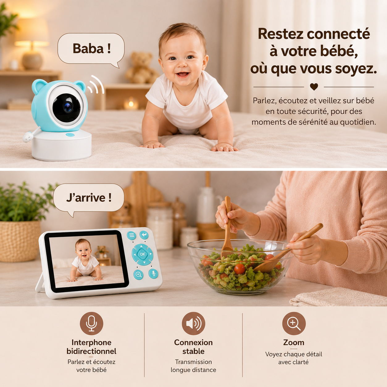 Babyphone caméra Bear Audio bidirectionnel & connexion sécurisée