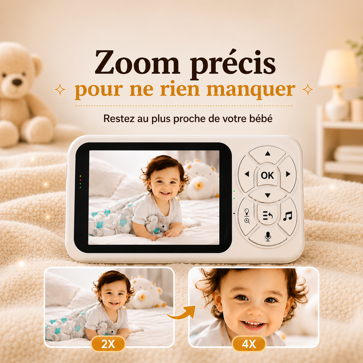 Babyphone caméra Bunny Veilleuse integrée & alertes intelligentes