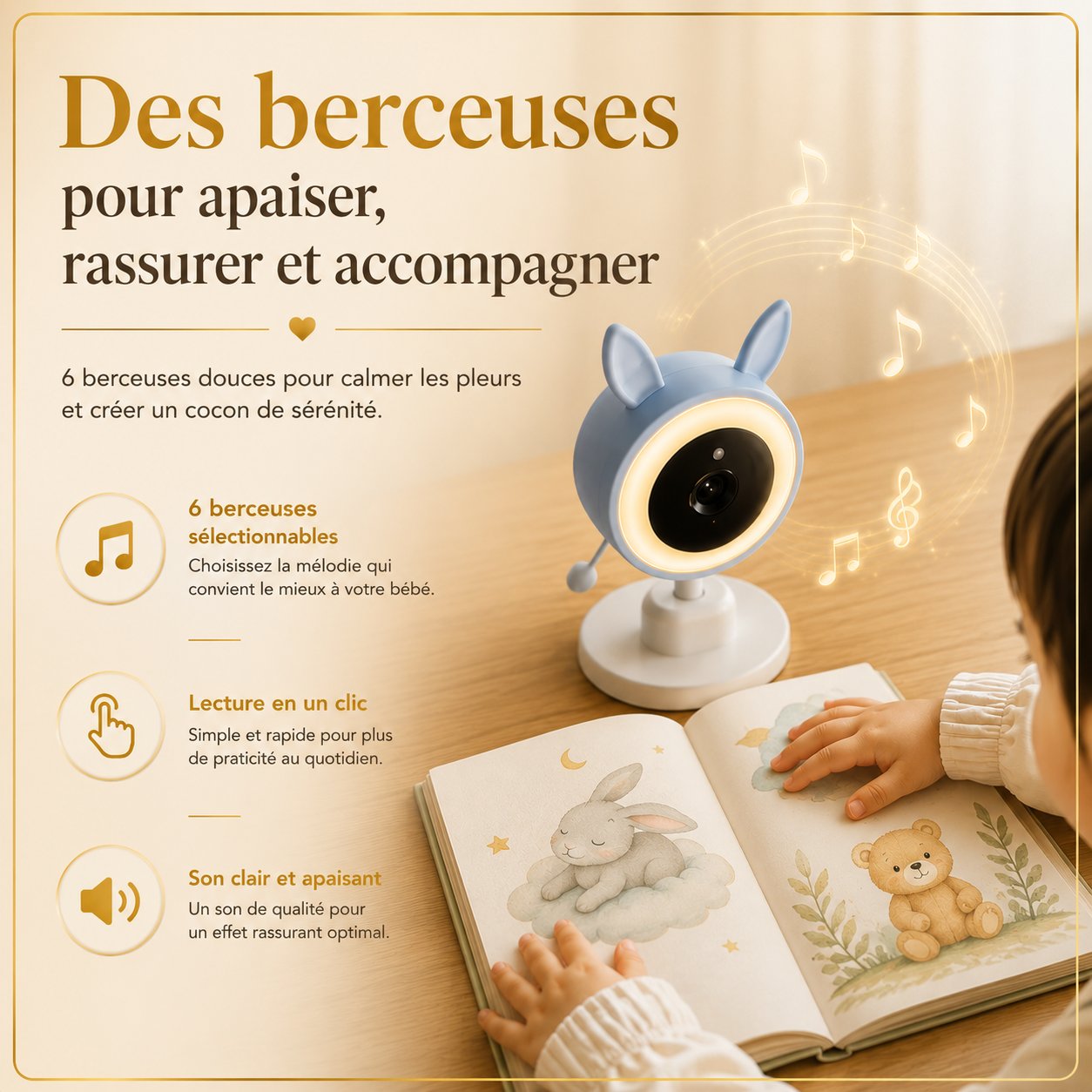 Babyphone caméra Bunny Veilleuse integrée & alertes intelligentes