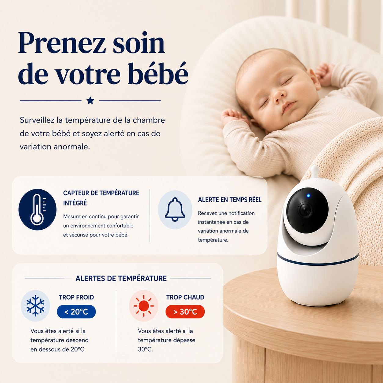 Babyphone caméra Nova Vision nocturne & écran HD